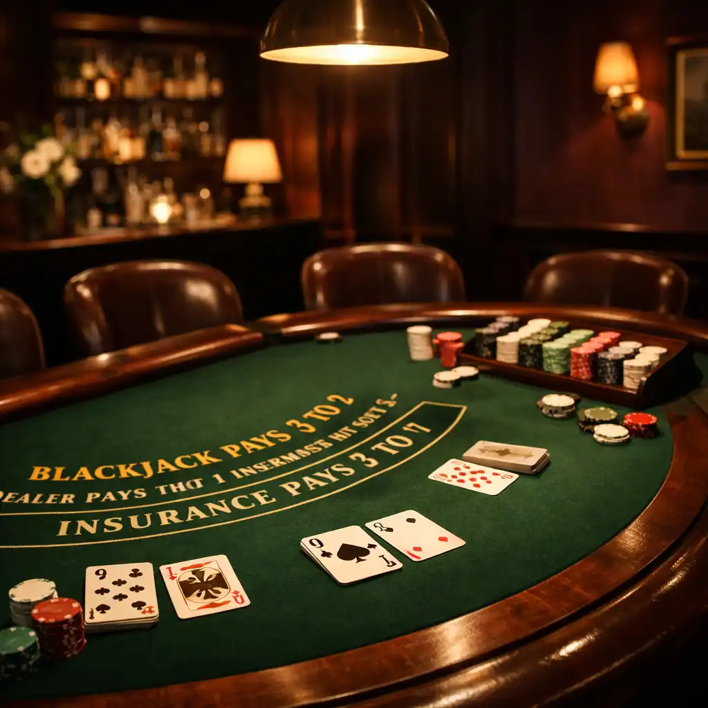 Elegancki stół do blackjacka w restauracji DinnerSupper z ciepłym oświetleniem
