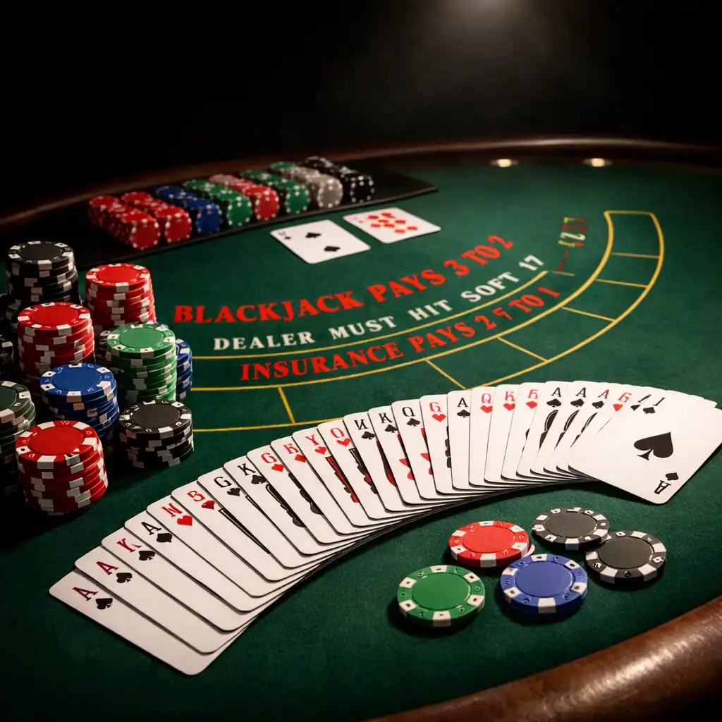 Stół do blackjacka z kartami ułożonymi w wachlarz