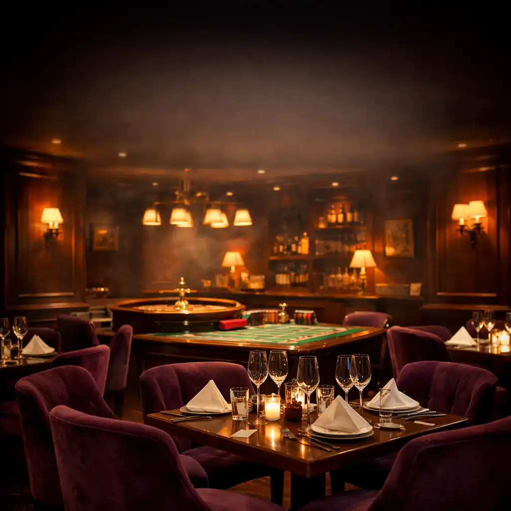 Eleganckie wnętrze Casino Lounge DinnerSupper z widocznym stołem do ruletki